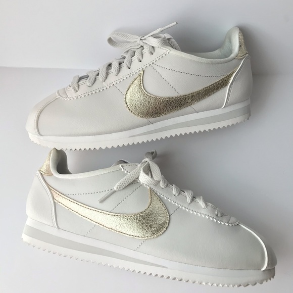 Nike Shoes - Nike Cortez Classic Premium Light Bone Gold Swoosh